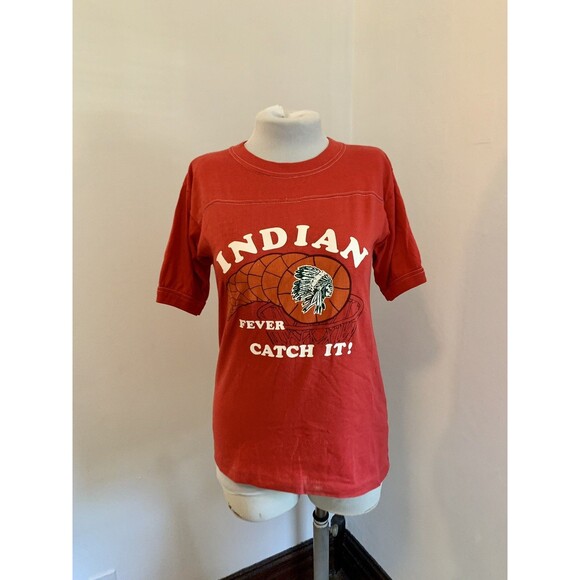 VTG 70s 80s Raglan Cotton Short Sleeve Tee Indian Fever Catch It Basketball Indy - Picture 3 of 11
